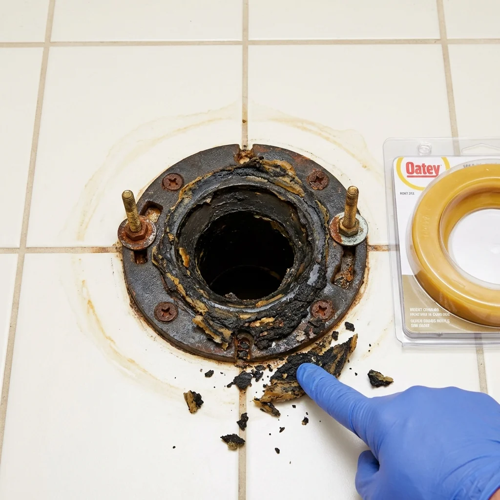 Failed wax ring showing water seepage at the base of a toilet in a Carbondale, CO home